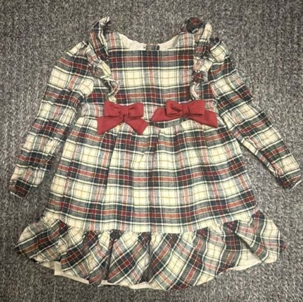 Tommy Bahama Toddler Girl Holiday Plaid Long Sleeve Bow Dress, Size 24M